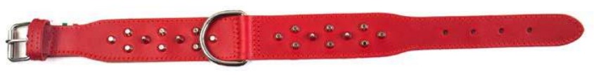 Leopet Pitbull Läderhalsband med Nitar - Röd (50 cm)