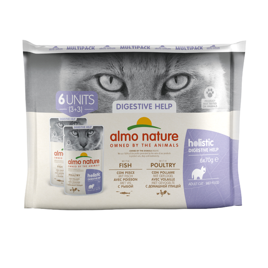 Almo Nature Holistic Digestive Help portionspåse - Blandpack: 12 x med hfjäderfä och 12 x med fisk