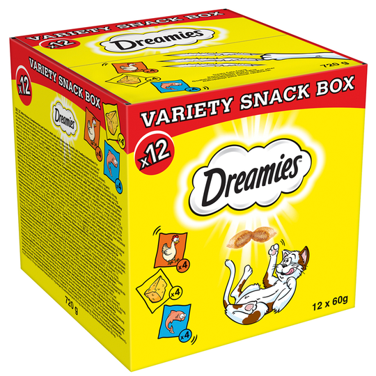 Dreamies Mixbox (kyckling, ost, lax) - 12 x 60 g