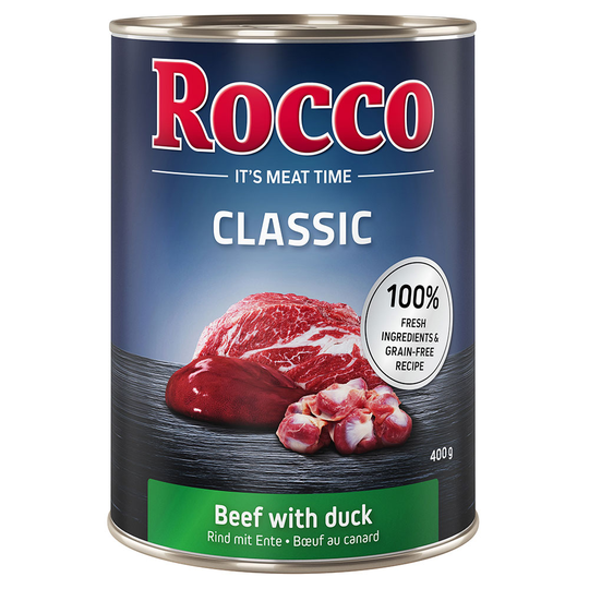 Ekonomipack: Rocco Classic 24 x 400 g hundfoder - Nötkött & anka