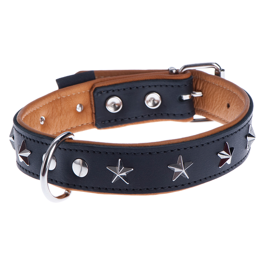 Heim Stars läderhalsband, svart/beige - Storlek 50: 38 - 46 cm halsomfång