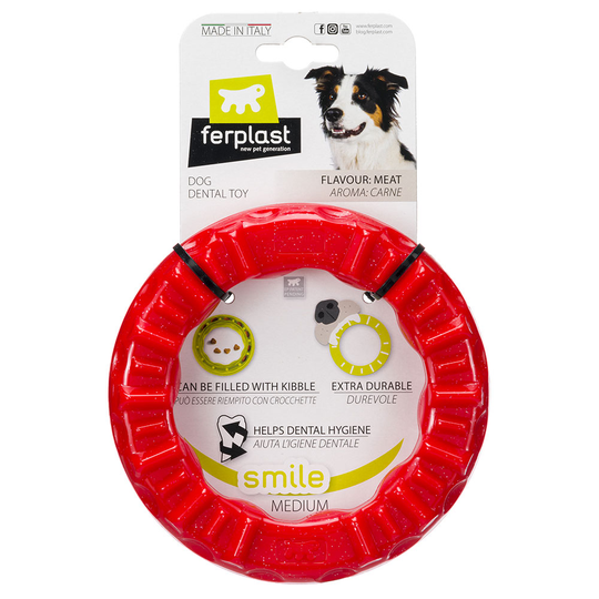Ferplast Smile tuggring, röd - Stl. M: Ø 16 x H 3,2 cm