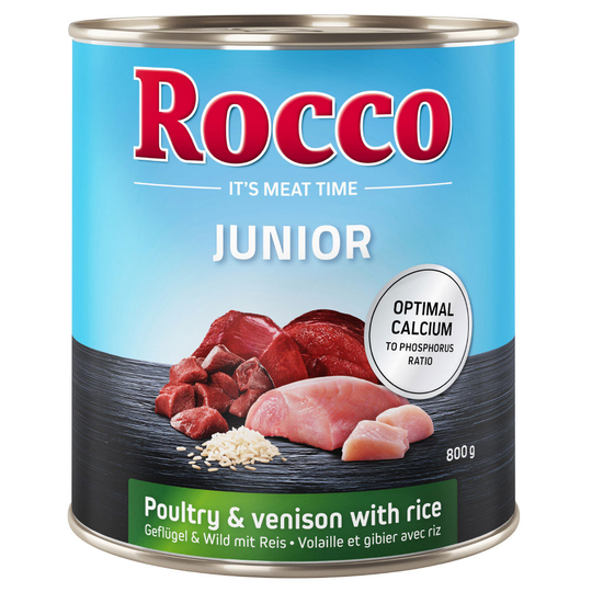 Rocco Junior 6 x 800 g - Fjäderfä, vilt & ris