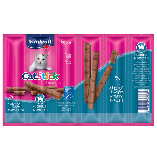 Vitakraft Cat Stick Healthy kattgodis Ekonomipack: 24 x 6 g Rödspetta & omega 3