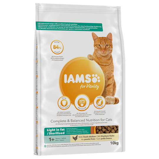 Ekonomipack: IAMS torrfoder för katter 2 x 10 kg for Vitality Low Fat / Sterilised (2 x 10 kg)