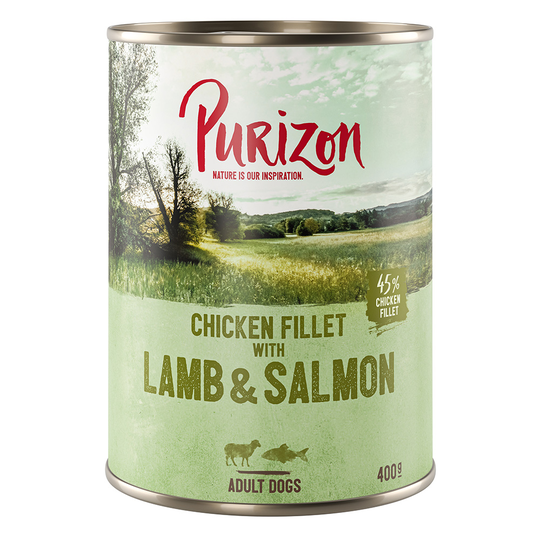 Purizon Adult Lamb & Salmon - Grain Free Komplettera med våtfoder: 6 x 400 g - Lamb & Salmon with Potato & Pear