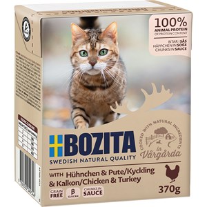 Kattmat Bozita bitar i sås med kyckling & kalkon, 370 g