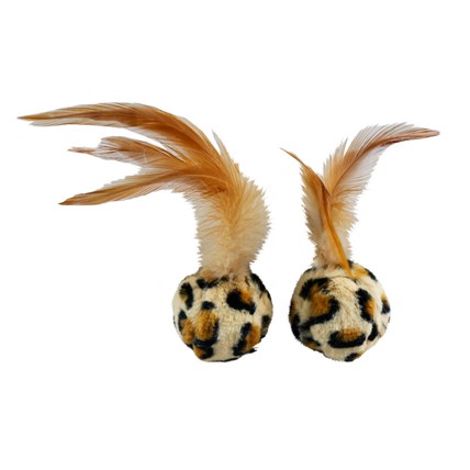 Kattleksaker Leopardbollar med fjädrar 2-pack